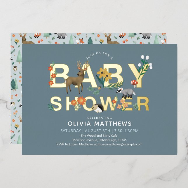 Boys Cute and Modern Woodland Animals Baby Shower (Front/Back)