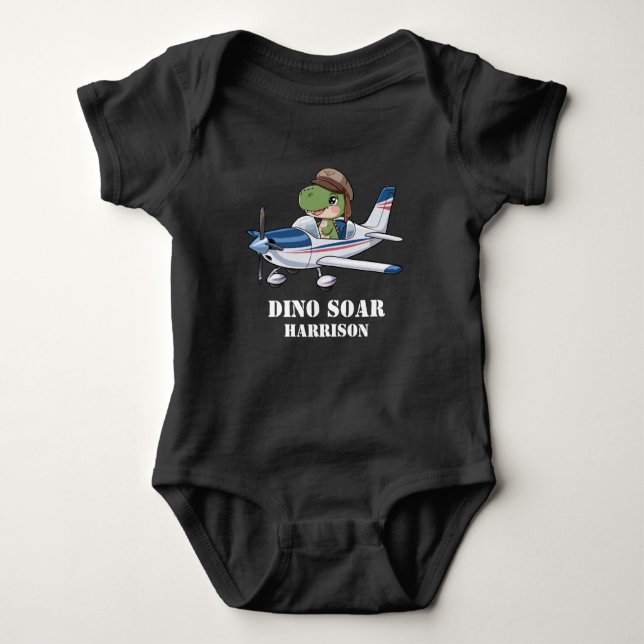 Boys Cute Blue Aeroplane Dinosaur Kids 1st Birthda Baby Bodysuit (Front)