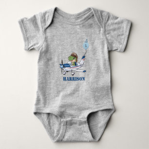 Boys Cute Blue Aeroplane Dinosaur Kids 1st Birthda Baby Bodysuit