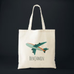 Boys Cute Blue Aeroplane Kids School Travel Tote Bag<br><div class="desc">This cute and modern kids tote bag design features a blue and orange aeroplane,  and can be personalised with your boy's name. Perfect for an aeroplane and travel-loving kid,  perfect for school or preschool! Check out our store for other whimsical transport designs.</div>