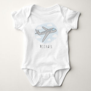 Boy's Cute Blue Aeroplane Transport Design and Nam Baby Bodysuit