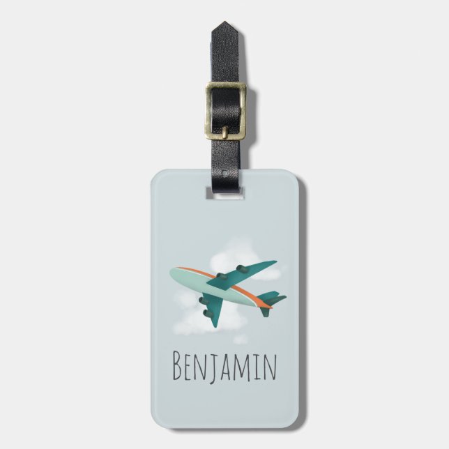 Boys Cute Blue Airplane Kids Travel Luggage Tag (Front Vertical)