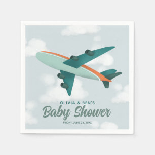 Boys Cute Blue Airplane Transport Baby Shower Napkin