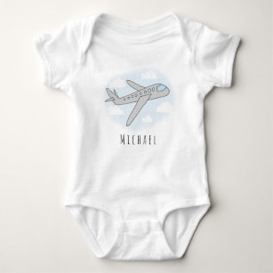 Boy's Cute Blue Airplane Transport Design and Name Baby Bodysuit