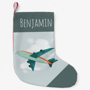 Boys Cute Blue Airplane Travel Kids Small Christmas Stocking