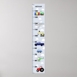 Boys Cute Blue Car Tractor Transport Growth Chart