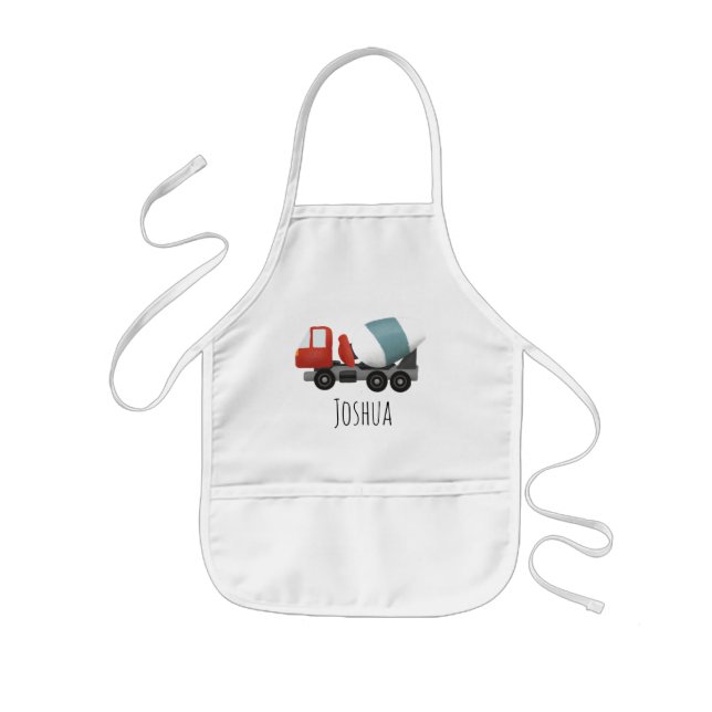 Boys Cute Blue Construction Cement Mixer Cartoon Kids Apron (Front)