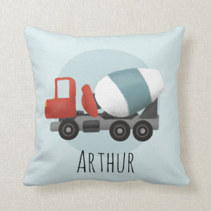 Boys Cute Blue Construction Cement Mixer Kids Cushion