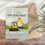 Boys Cute Blue Construction Kids Birthday Invitation<br><div class="desc">This cute and modern construction-themed kids birthday invitation design features a blue building cartoon design, with a digger on a road. The invite can be personalised with your boys name and other details necessary for your party. The perfect addition to your child's birthday party. This invitation is set for a...</div>