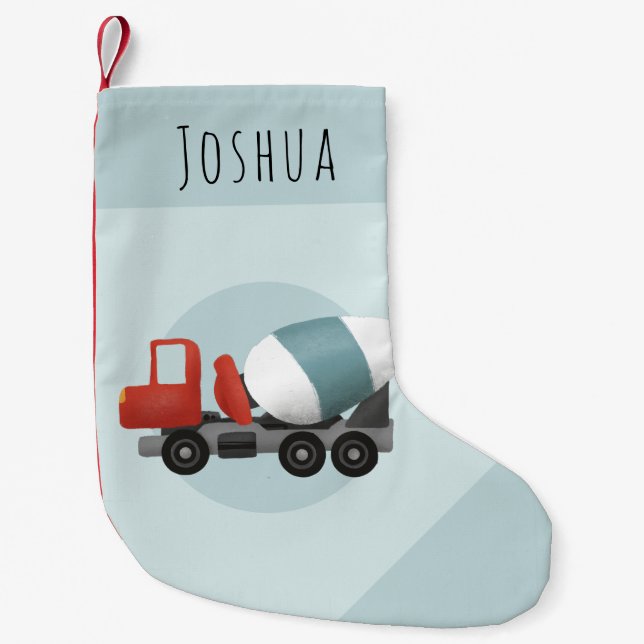 Boys Cute Blue Construction Transport Kids Small Christmas Stocking (Front)