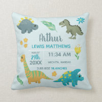 Boys Cute Blue Dinosaur Birth Stats Baby Nursery T