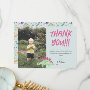 Boys Cute Blue Dinosaur Jungle Kids Birthday Thank You Card