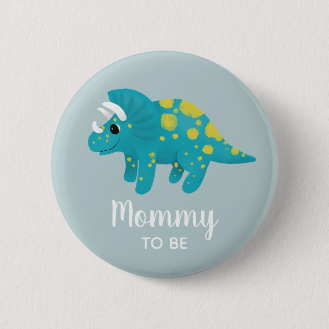 Boys Cute Blue Dinosaur Mummy to Be Baby Shower 6 Cm Round Badge (Front)