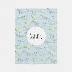 Boys Cute Blue Dinosaur Pattern & Name Kids Fleece Blanket
