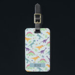 Boys Cute Blue Dinosaur Pattern Name Kids Luggage Tag<br><div class="desc">This cute and trendy kids luggage tag features a dinosaur cartoon pattern, with a t-rex, stegosaurus, rainbows and jurassic jungle plants, and can be personalised with your boys name and contact details. The perfect blue jurassic dinosaur themed gift for your baby, toddler or child's first trip. Check out our collection...</div>