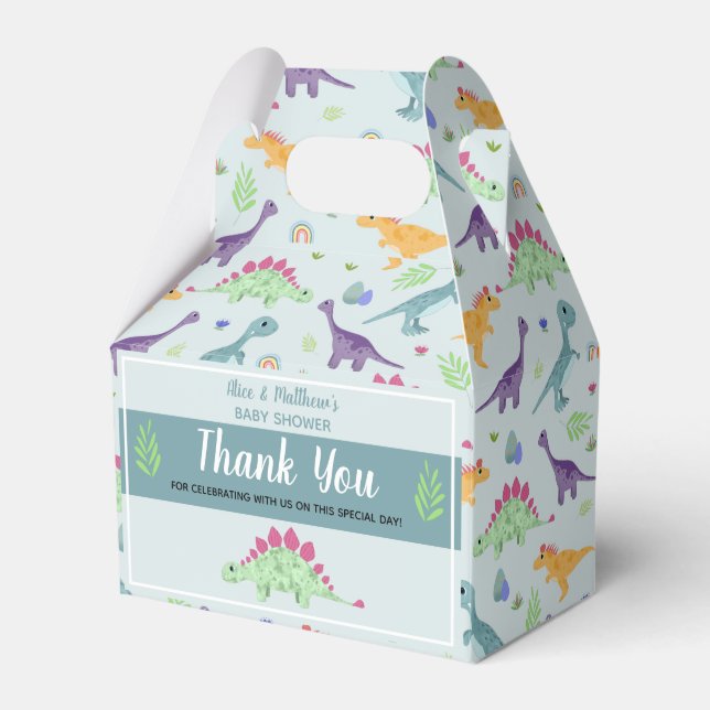 Boys Cute Blue Dinosaur T-Rex Baby Shower Favour Box (Front Side)