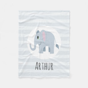 Boys Cute Blue Elephant & Name Kids Personalised Fleece Blanket