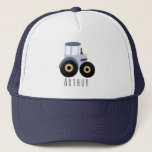 Boys Cute Blue Farm Tractor and Name Kids  Trucker Hat<br><div class="desc">This cute and modern kids trucker hat design features a blue farm tractor cartoon and space for your to add your boys name. The perfect gift for any tractor-loving little farmer!</div>