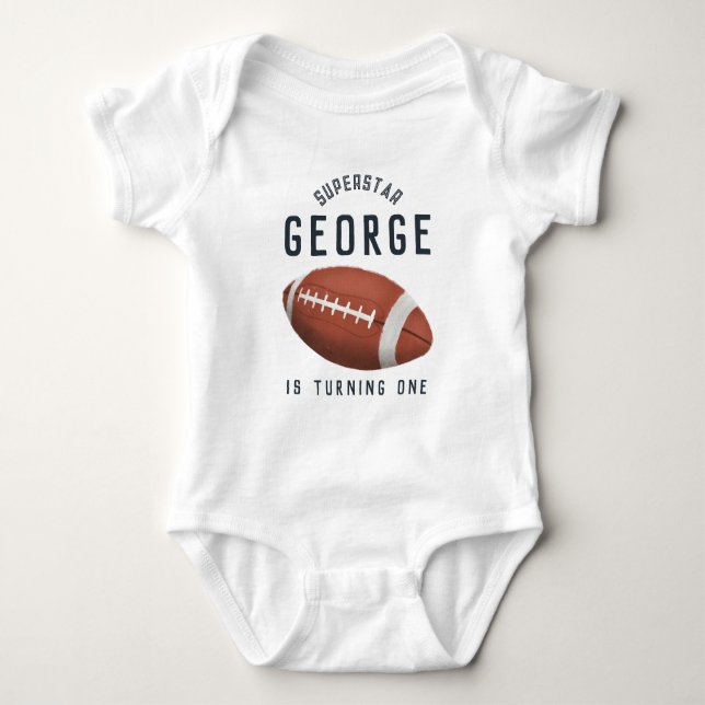 Boys Cute Blue Football 1st Birthday Baby Bodysuit (Front)