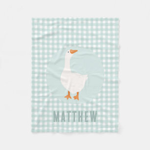 Boys Cute Blue Gingham Goose Farm Kids Fleece Blanket