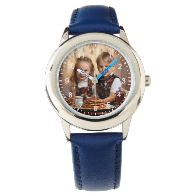 Boys Cute Blue Kids Gift Siblings Circle Graphic  Watch (Front)