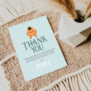 Boys Cute Blue Monster Alien Kids Birthday Thank You Card