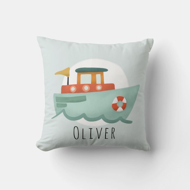  Boys Cute Blue Nautical Ocean Boat Baby Nursery Cushion (Front)