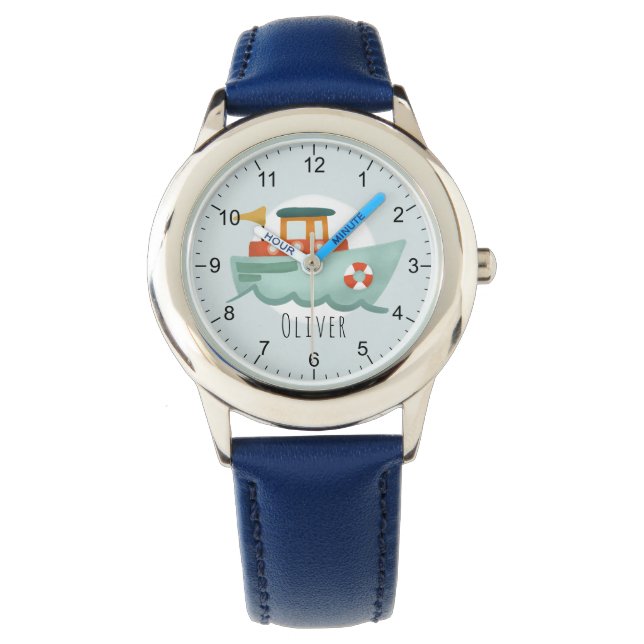  Boys Cute Blue Nautical Ocean Boat Kids Watch (Front)