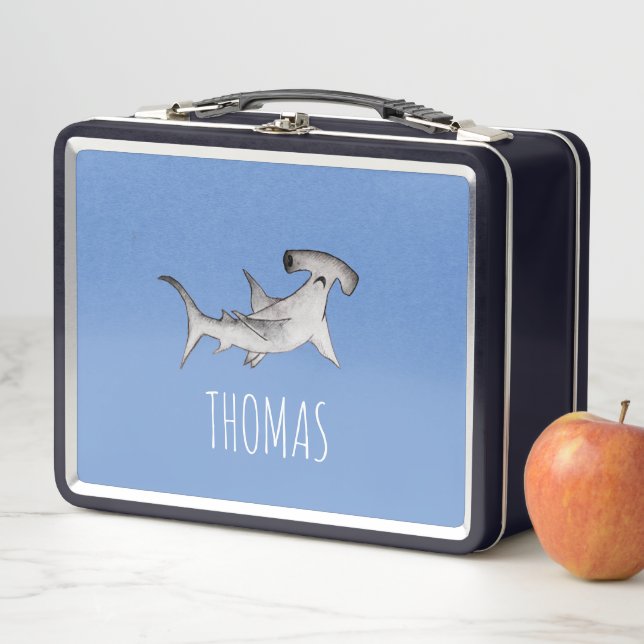 Boys Cute Blue Ocean Baby Hammerhead Shark  Metal Lunch Box (In Situ)