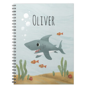 Boys Cute Blue Ocean Shark Kids School Notebook