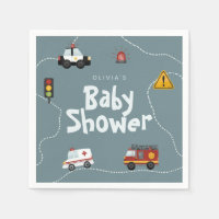 Boys Cute Blue Police Baby Shower