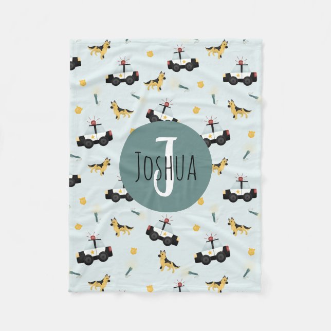 Boys Cute Blue Police Car Pattern Fleece Blanket (Front)