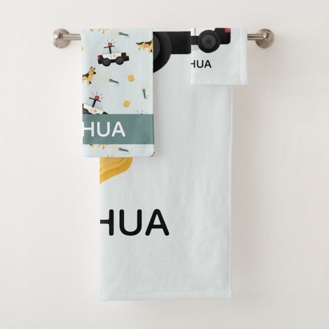 Boys Cute Blue Police Car Pattern Kids Bath Towel Set (Insitu)