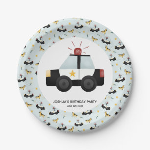 Boys Cute Blue Police Car Toddler Happy Birthday Paper Plate