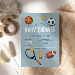 Boys Cute Blue Sports Baby Shower Invitation