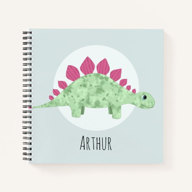 Boys Cute Blue Stegosaurus Dinosaur Kids Notebook (Front)