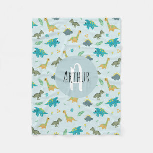 Boys Cute Blue T-Rex Jungle Dinosaur Pattern Kids Fleece Blanket