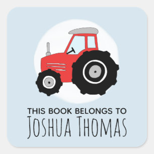 Boys Cute Blue This Book Belongs Tractor Kids Square Sticker