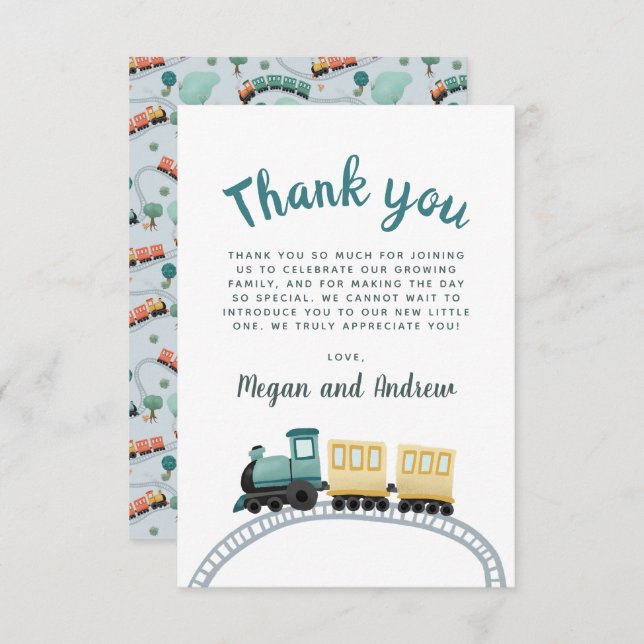 Boys Cute Blue Train Thank You Baby Shower (Front/Back)