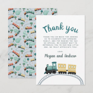 Boys Cute Blue Train Thank You Baby Shower Card