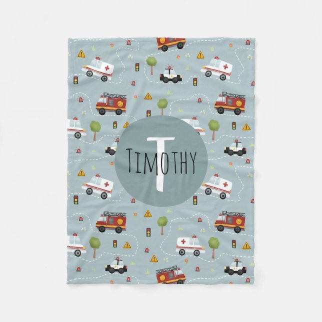 Boys Cute Blue Transport Pattern Kids Fleece Blanket (Front)
