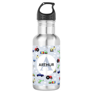 Boys Cute Blue Transport Train and Car Kids School 532 Ml Water Bottle