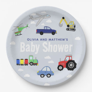 Boys Cute Blue Travel Car Baby Shower Paper Plate