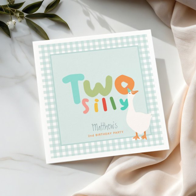 Boys Cute Blue Two Silly Goose Second Birthday Napkin (Creator Uploaded)