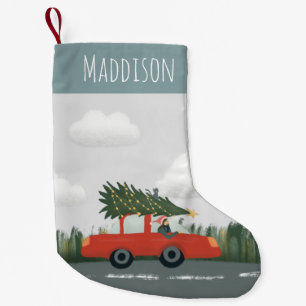 Boys Cute Christmas Tree Car and Cat Kids Small Christmas Stocking