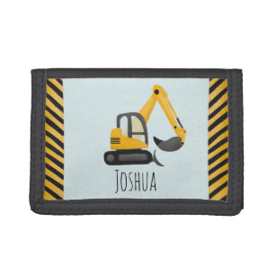Boys Cute Construction Digger and Name Trifold Wallet