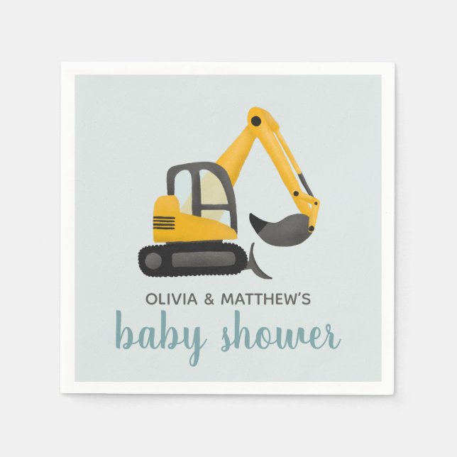 Boys Cute Digger Baby Shower Napkin (Front)