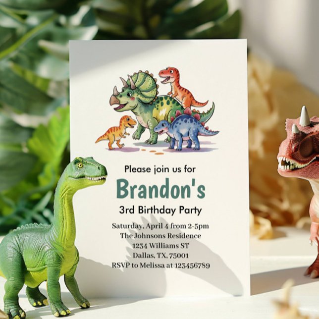 Boys Cute Dinosaur Birthday Invitation (Creator Uploaded)