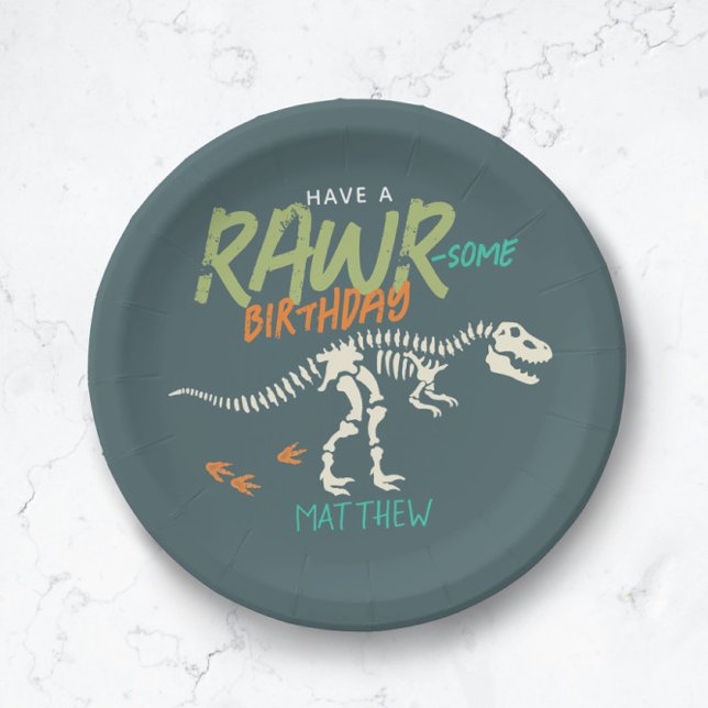 Boys Cute Dinosaur Dig Fossil Kids Birthday Paper Plate (Creator Uploaded)