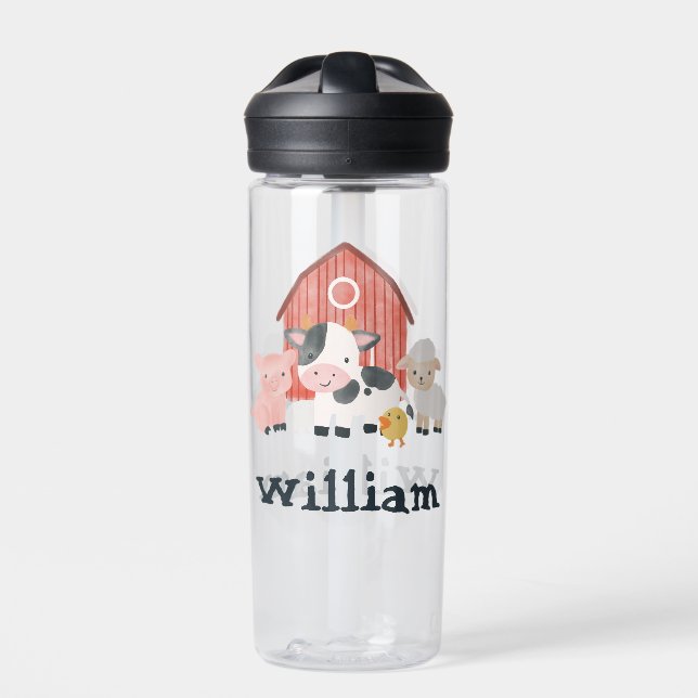 Boys Cute Farm Animal Barnyard Kids Water Bottle (Front)